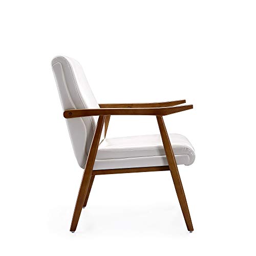Manhattan Comfort Archduke Mid Century Modern Faux Leather Upholstered Living Room Accent Chair, Set of 2, White