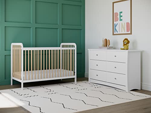 Storkcraft Crescent 6 Drawer Double Dresser (White) – GREENGUARD Gold Certified, Kids Dresser Drawer Organizer For Nursery, Chest of Drawers