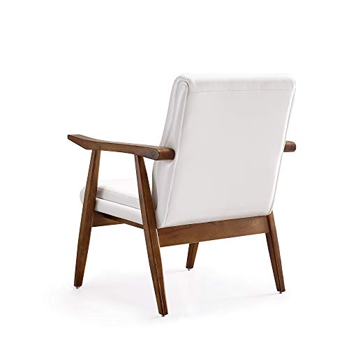 Manhattan Comfort Archduke Mid Century Modern Faux Leather Upholstered Living Room Accent Chair, Set of 2, White