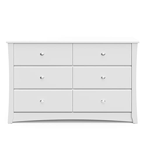 Storkcraft Crescent 6 Drawer Double Dresser (White) – GREENGUARD Gold Certified, Kids Dresser Drawer Organizer For Nursery, Chest of Drawers