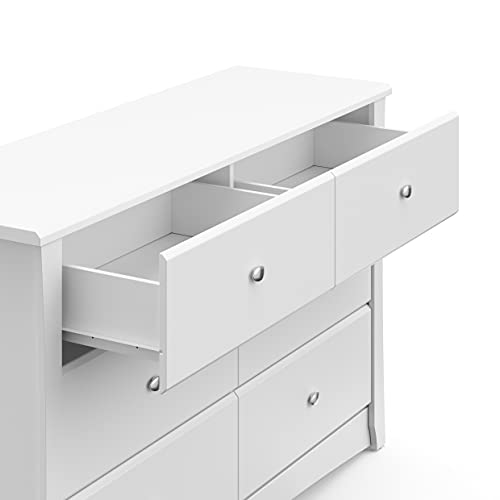 Storkcraft Crescent 6 Drawer Double Dresser (White) – GREENGUARD Gold Certified, Kids Dresser Drawer Organizer For Nursery, Chest of Drawers
