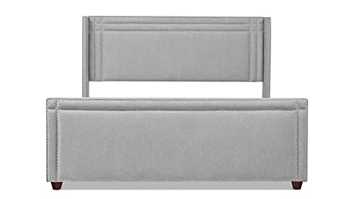 Jennifer Taylor Home Elle Collection Modern Upholstered King Size Bed Frame, Nailhead Trim, Silver Gray