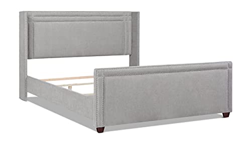 Jennifer Taylor Home Elle Collection Modern Upholstered King Size Bed Frame, Nailhead Trim, Silver Gray