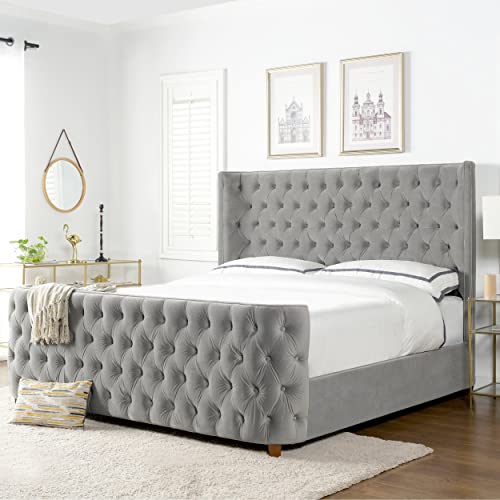 Jennifer Taylor Home Brooklyn Upholstered Shelter Headboard Bed Set, King (U.S. Standard), Light Beige Linen