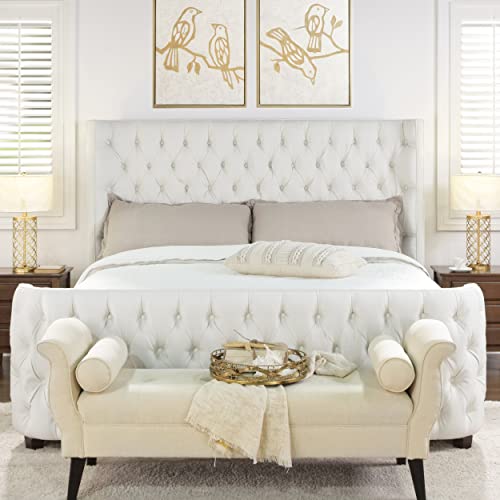 Jennifer Taylor Home Brooklyn Upholstered Shelter Headboard Bed Set, King (U.S. Standard), Light Beige Linen
