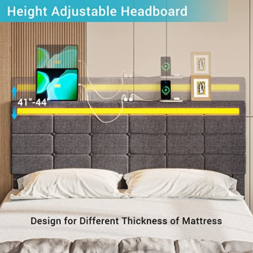 Tiptiper Full Size Bed Frame with LED Headboard & Footboard, Full Bed Frame with 2 USB Charging Station, Platform Bed Frame with Storage Drawers, No Box Spring Needed, Easy Assembly, Dark Grey