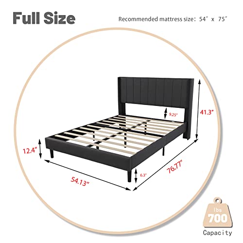 Zavoter Full Upholstered Platform Bed Frame with Headboard, Mattress Foundation, Wood Slat Support, Quiet, no Box Spring Needed, Easy to Assemble Dark Gray
