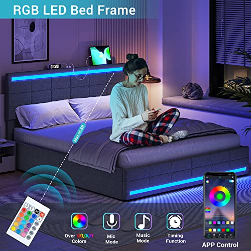Tiptiper Full Size Bed Frame with LED Headboard & Footboard, Full Bed Frame with 2 USB Charging Station, Platform Bed Frame with Storage Drawers, No Box Spring Needed, Easy Assembly, Dark Grey