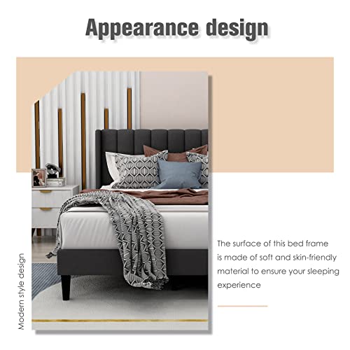 Zavoter Full Upholstered Platform Bed Frame with Headboard, Mattress Foundation, Wood Slat Support, Quiet, no Box Spring Needed, Easy to Assemble Dark Gray