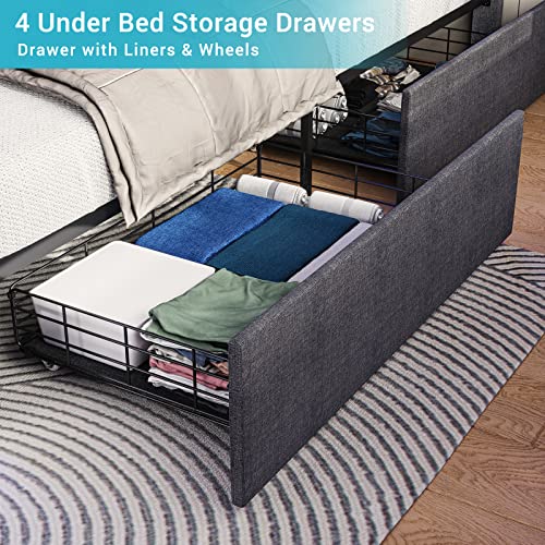 Tiptiper Full Size Bed Frame with LED Headboard & Footboard, Full Bed Frame with 2 USB Charging Station, Platform Bed Frame with Storage Drawers, No Box Spring Needed, Easy Assembly, Dark Grey