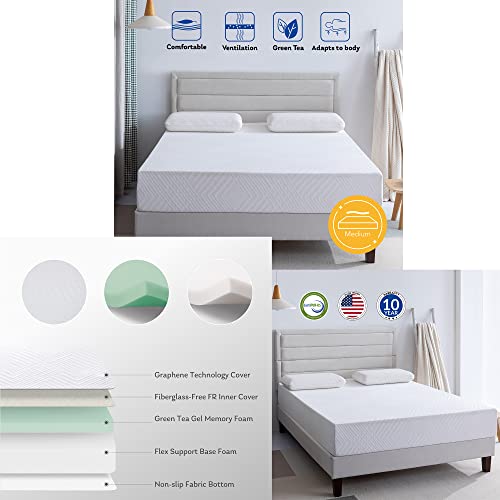Twin Over Full Upholstered Bunk Bed Frame with 6' and 8' inch Gel Memory Foam Mattress, Headboard, Footboard Slat Support Trundle Ladder, Tufted Button Design (Blue), (Ereddressy-Bed-2047)