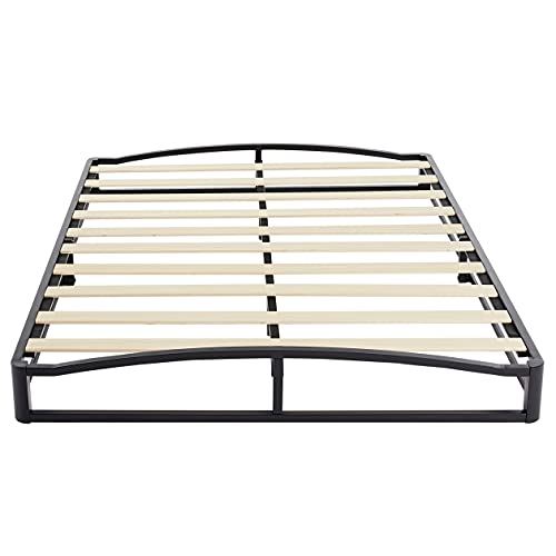 Amazon Basics Metal Platform Bed Frame with Wood Slat Support, 10 Inches High, Queen, Black
