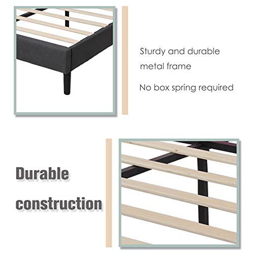 Zavoter Full Upholstered Platform Bed Frame with Headboard, Mattress Foundation, Wood Slat Support, Quiet, no Box Spring Needed, Easy to Assemble Dark Gray