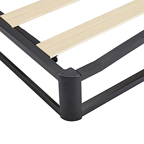 Amazon Basics Metal Platform Bed Frame with Wood Slat Support, 10 Inches High, Queen, Black