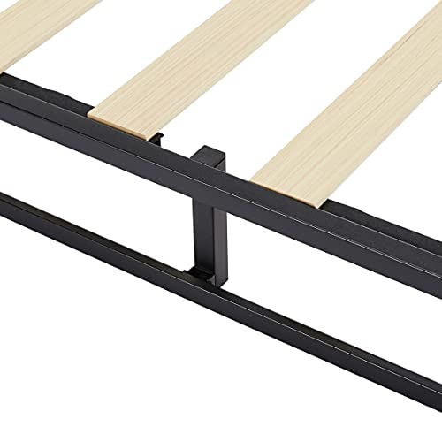 Amazon Basics Metal Platform Bed Frame with Wood Slat Support, 10 Inches High, Queen, Black