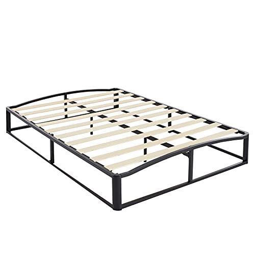 Amazon Basics Metal Platform Bed Frame with Wood Slat Support, 10 Inches High, Queen, Black