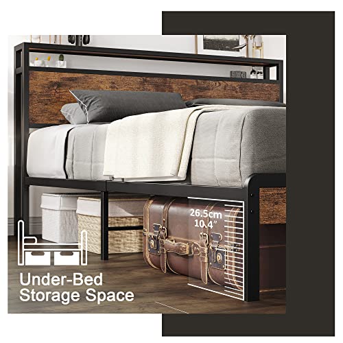 LIKIMIO King Size Bed Frame, Platform Bed with 2-Tier Storage Headboard