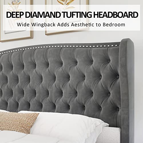 AMERLIFE King Size Platform Bed Frame/Grey (BF-02D1)