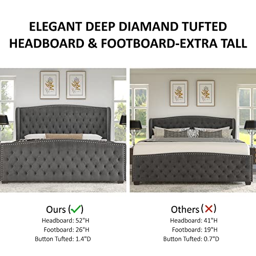 AMERLIFE King Size Platform Bed Frame/Grey (BF-02D1)