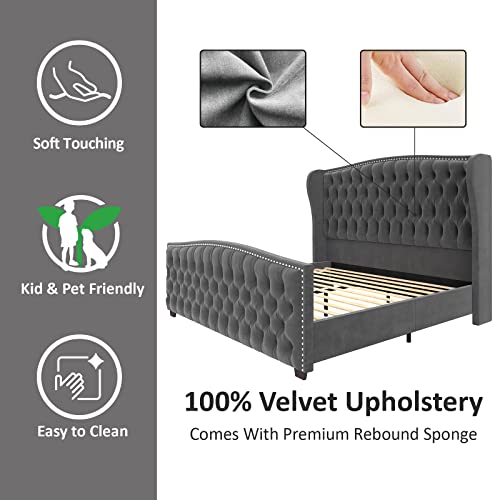 AMERLIFE King Size Platform Bed Frame/Grey (BF-02D1)