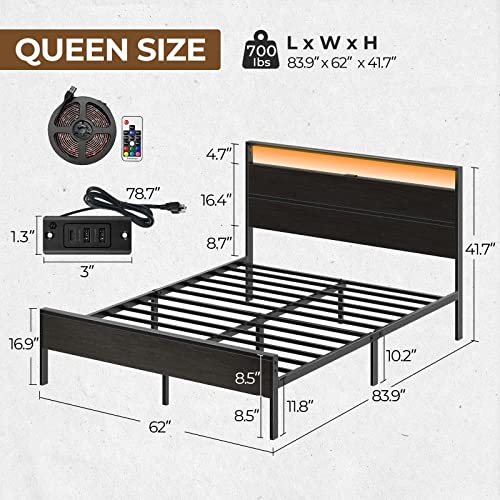 Rolanstar Queen Bed Frame with Charging Station
