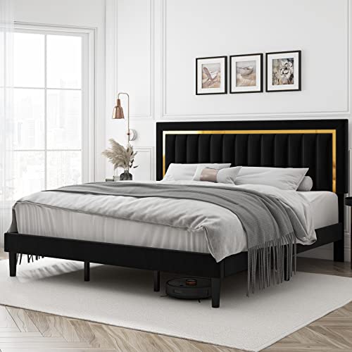 HITHOS King Size Bed Frame with Adjustable Tufted Headboard