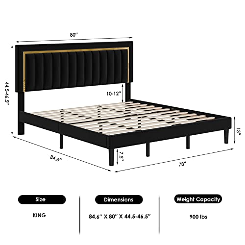 HITHOS King Size Bed Frame with Adjustable Tufted Headboard