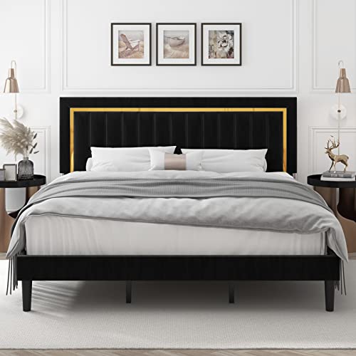 HITHOS King Size Bed Frame with Adjustable Tufted Headboard