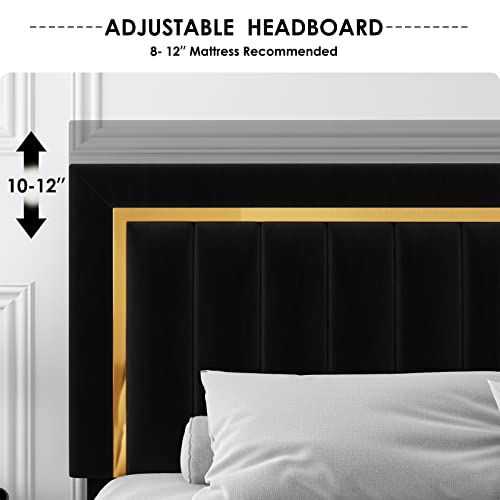 HITHOS King Size Bed Frame with Adjustable Tufted Headboard