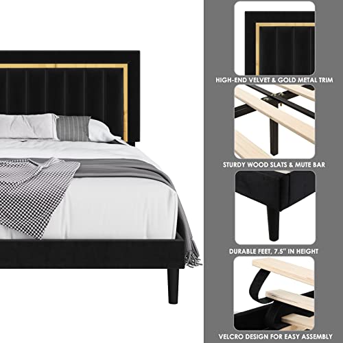 HITHOS King Size Bed Frame with Adjustable Tufted Headboard