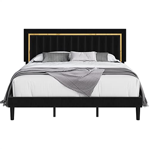 HITHOS King Size Bed Frame with Adjustable Tufted Headboard