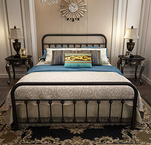 YALAXON Vintage Sturdy Queen Size Metal Bed Frame with Headboard and Footboard 