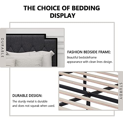 AGARTT Upholstered Platform Queen Size Bed Frame with Headboard Premium Stable Steel Slat Support No Box Spring Required Graphite