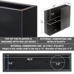 Wallowa Metallic Heavy Tall and Long Divider Outdoor/Indoor Planter Box, 38”Lx10”Wx30”H, ‎66 Pounds Pure Black with Hand Brushed Gold Edge