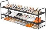 SLEEPING LAMB Long 2-Tier Shoe organizer for Closet, Stackable Wide Shoe Rack Holds 18-Pairs Low Shoe Shelf Storage for Bedroom, Floor, Entryway(Black)