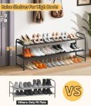SLEEPING LAMB Long 2-Tier Shoe organizer for Closet, Stackable Wide Shoe Rack Holds 18-Pairs Low Shoe Shelf Storage for Bedroom, Floor, Entryway(Black)