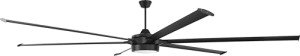 Craftmade 120" Prost PRT120FB6 Smart Indoor/Outdoor Damp Rated Ceiling Fan in Flat Black Finish, 6 Tipped Blades, DC Motor; Integrated LED Light, Optional Lens Cover, Remote Included, WI-FI enabled