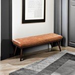 POLY & BARK Luca Leather Bench, Cognac Tan