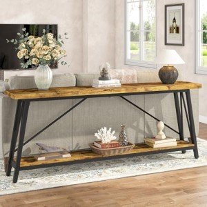 Tribesigns 70.9 Inches Extra Long Sofa Table Behind Couch, Industrial Entry Console Table for Hallway, Entryway & Living Room, Dark Brown