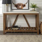 Walker Edison Modern Farmhouse Accent Entryway / Living Room End Table, 52 Inch, Color-Marble and Walnut