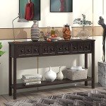 Merax Black Wood Narrow Console Table with Drawers and Bottom Shelf for Entryway Hallway Front Door, 1 Set