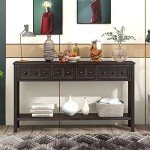 Merax Black Wood Narrow Console Table with Drawers and Bottom Shelf for Entryway Hallway Front Door, 1 Set