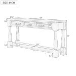 merax LUMISOL 64 inch Long Console Table with 3 Drawers and Bottom Shelf, Sofa Table Entryway Table for Hallway, Living Room, Easy Assembly (Distressed Black)