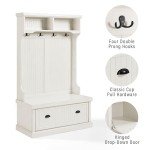 Crosley Furniture Seaside Hall Tree, Entryway Bench with Coat Rack and Shoe Cabinet, Distressed White