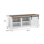 Walker Edison Rustic Farmhouse Sliding Barn Door Shoe Cabinet Storage Indoor Bench with 3 Shelves, 48 Inch, White/Rustic Oak