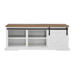 Walker Edison Rustic Farmhouse Sliding Barn Door Shoe Cabinet Storage Indoor Bench with 3 Shelves, 48 Inch, White/Rustic Oak