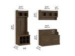 Bush Furniture Woodland Full Entryway Storage Set with Coat Rack and Shoe Bench with Doors, Traditional, Ash Brown