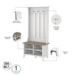 Bush Furniture Salinas Hall Tree with Shoe Storage Bench, Pure White and Shiplap Gray