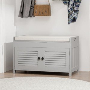 Knowlife Shoe Storage Bench with Lift Top Storage, Entryway Bench with Door Cabinet, Adjustable Shelve, Cushioned Seat and Handle for Entryway, Hallway, Window and Closet