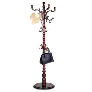 Coat Racks ​freestanding, High-grade Wooden Tree Coat Rack, Coat Rack Stand With 14 Hooks & Stable Disc Base, For such as coats, jackets, Home Office Hats Tree Hanger (black red)